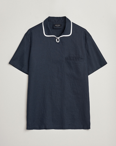 Mies | Giorgio Armani | Giorgio Armani | Linen Guru Collar Short Sleeve Shirt Navy
