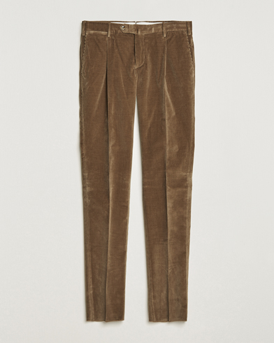 Mies | Vakosamettihousut | PT01 | Slim Fit Pleated Corduroy Trousers Taupe