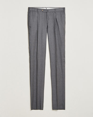 Mies | PT01 | PT01 | Slim Fit Pleated Flannel Trousers Grey Melange