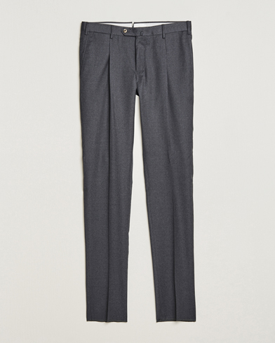 Mies | PT01 | PT01 | Slim Fit Pleated Flannel Trousers Dark Grey