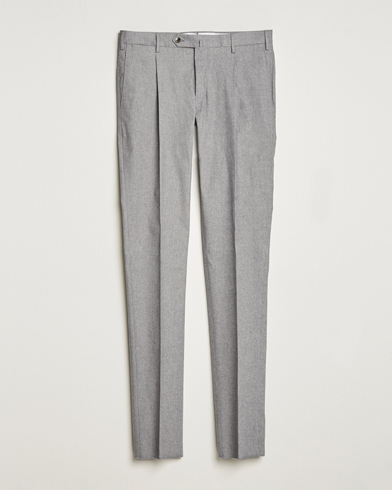 Mies | PT01 | PT01 | Slim Fit Pleated Cotton Flannel Trousers Light Grey