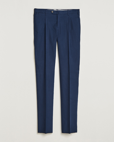 Mies | PT01 | PT01 | Slim Fit Pleated Cotton Flannel Trousers Navy