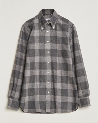 Mies | Luxury Brands | 100Hands | Large Checked Yak Wool Flannel Shirt Grey