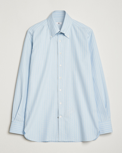 Mies | Luxury Brands | 100Hands | Striped Cotton Flannel Shirt Light Blue