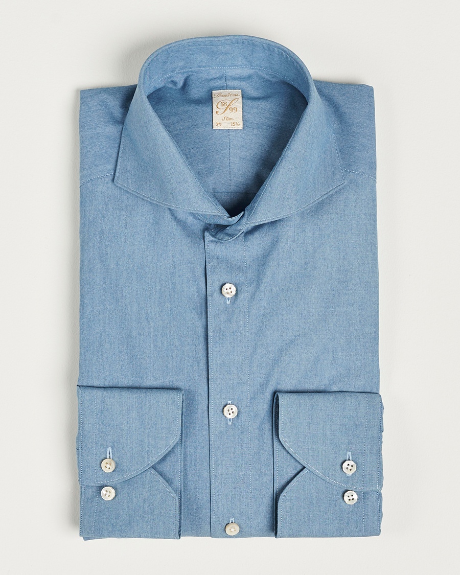 Stenströms 1899 Slim Denim Poplin Shirt Indigo – Sininen
