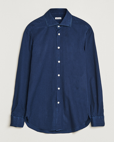 Mies | Quiet Luxury | Kiton | Slim Fit Denim Shirt Dark Blue Wash