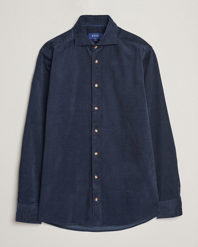 Mies | Vakosamettipaidat | Eton | Slim Fit Fine Wale Corduroy Shirt Navy Blue