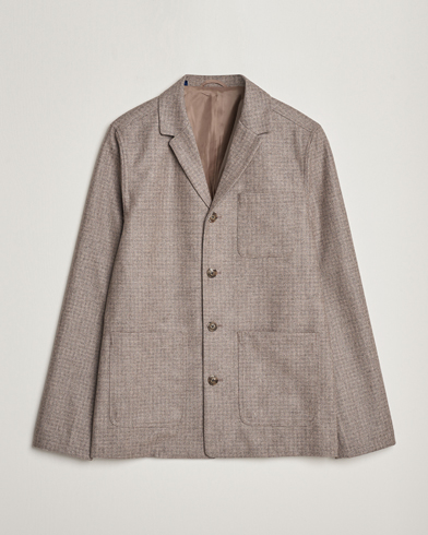 Mies | Paitatakit | Eton | Wool/Cashmere Checked Overshirt Brown