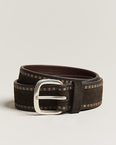 Mies |  | Orciani | Suede Stitched Belt 3,5 cm Dark Brown