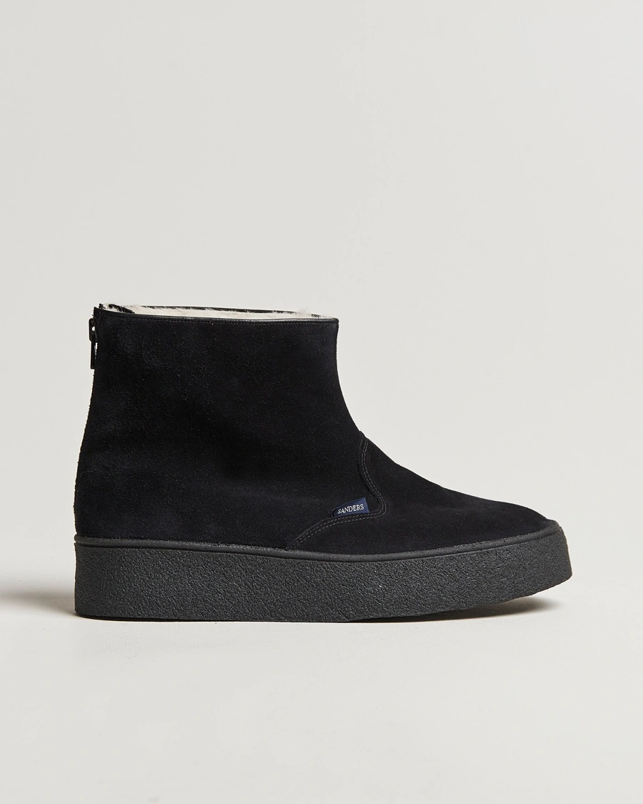 Sanders Sherling Lined Suede Curling Boot Black – Musta
