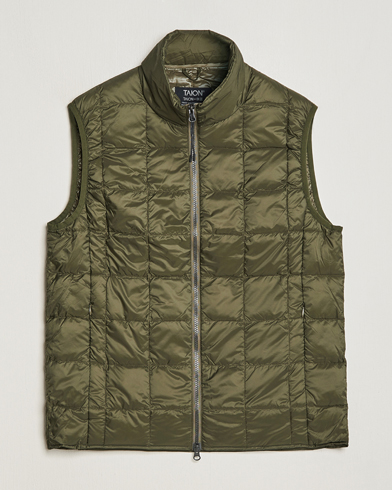 Mies | Takit | TAION | High Neck Full Zip Lightweight Down Vest Dark Olive