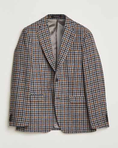 Mies | Tweed-pikkutakit | Oscar Jacobson | Fogerty Soft Small Checked Wool Blazer Blue/Brown