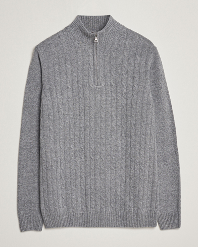 Mies |  | Oscar Jacobson | Percy Wool/Cashmere Knitted Half Zip Grey Melange