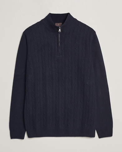 Mies |  | Oscar Jacobson | Percy Wool/Cashmere Knitted Half Zip Navy