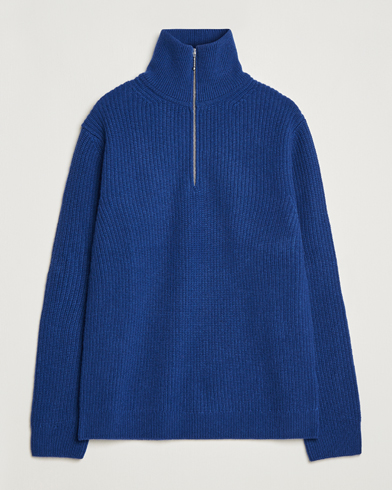 Mies |  | Nudie Jeans | August Wool Rib Knitted Half Zip Royal Blue