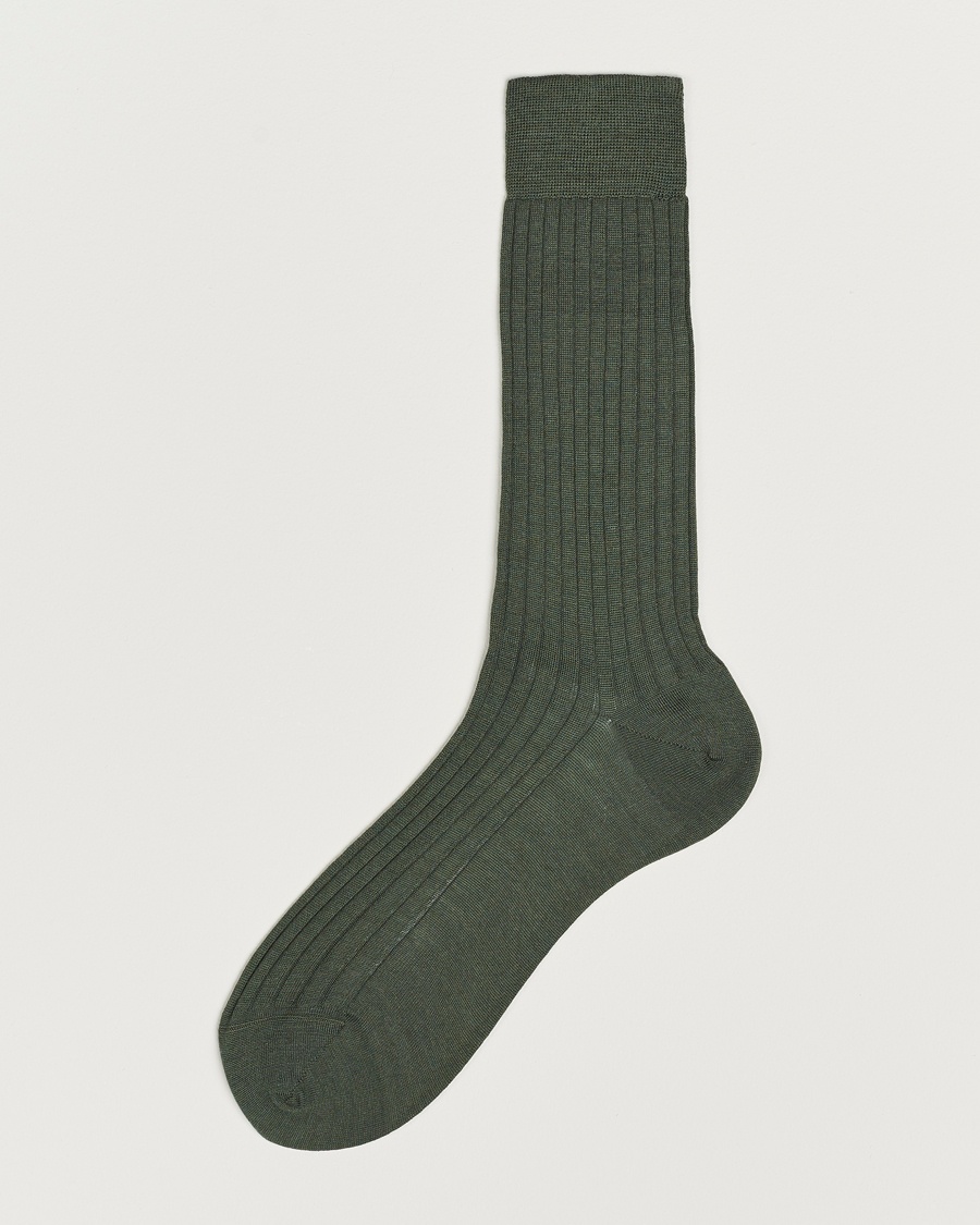 Bresciani Wool/Nylon Ribbed Short Socks Green – Vihreä