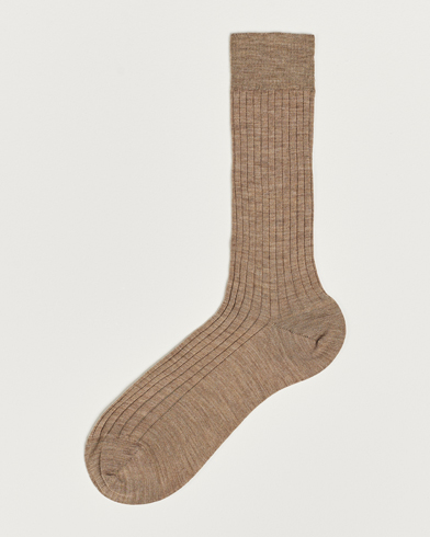 Mies | Bresciani | Bresciani | Wool/Nylon Ribbed Short Socks Beige Melange