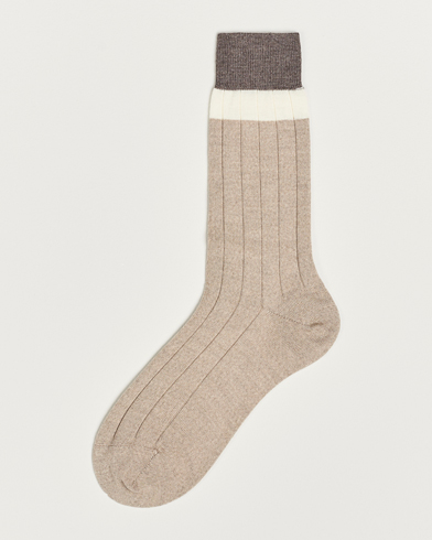 Mies | Bresciani | Bresciani | Wide Ribbed Block Stripe Wool Socks Biege