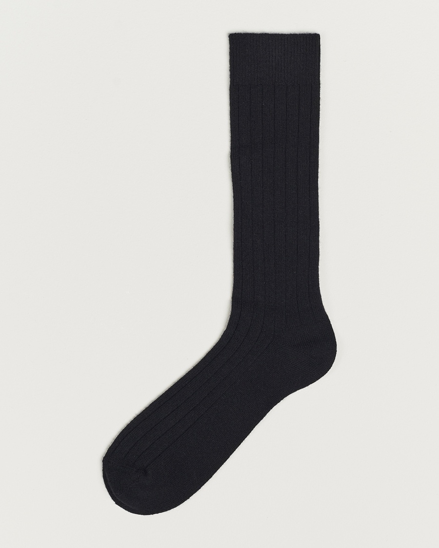 Bresciani Wool/Cashmere Ribbed Socks Black – Musta