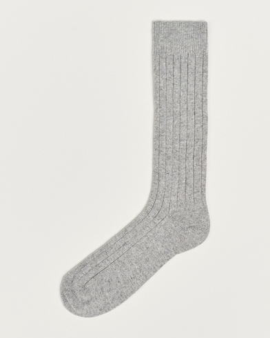Mies | Bresciani | Bresciani | Wool/Cashmerer Ribbed Socks Light Grey