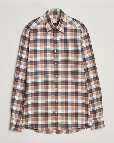 Mies | Alennusmyynti vaatteet | Stenströms | Slimline Checked Button Down Flannel Shirt Beige