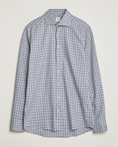 Mies | Kauluspaidat | Stenströms | Slimline Small Checked Flannel Shirt Blue/Grey