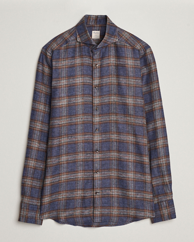 Mies |  | Stenströms | Slimline Checked Linen Flannel Shirt Brown