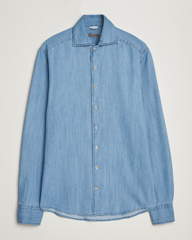 Mies | Alennusmyynti vaatteet | Stenströms | Slimline One Piece Collar Denim Shirt Light Blue