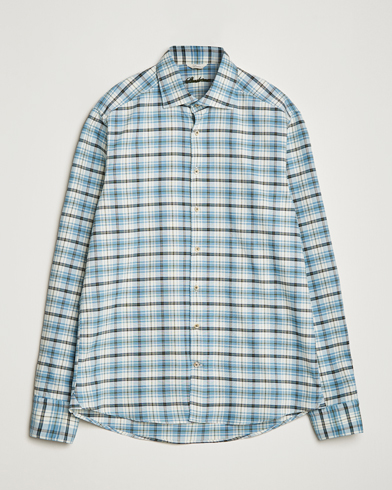 Mies |  | Stenströms | Slimline Checked Oxford Cut Away Shirt Light Blue
