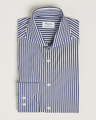 Mies |  | Stenströms | Slimline Striped Popline Cut Away Shirt Navy