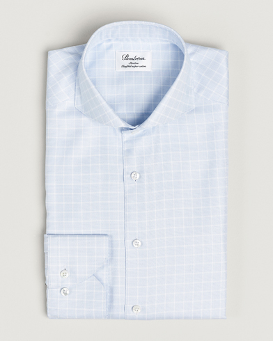 Mies |  | Stenströms | Slimline Small Checked Cut Away Shirt Light Blue