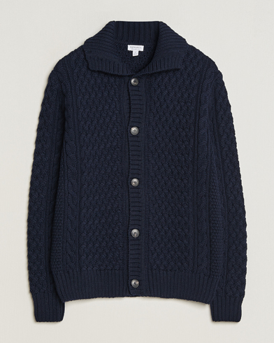 Mies |  | Sunspel | Cable Knit Jacket Navy