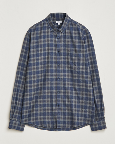 Mies |  | Sunspel | Brushed Cotton Flannel Shirt Grey/Blue Check