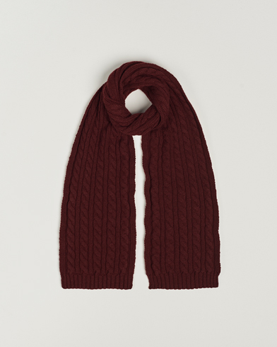 Mies |  | Sunspel | Lambswool Cable Scarf Maroon