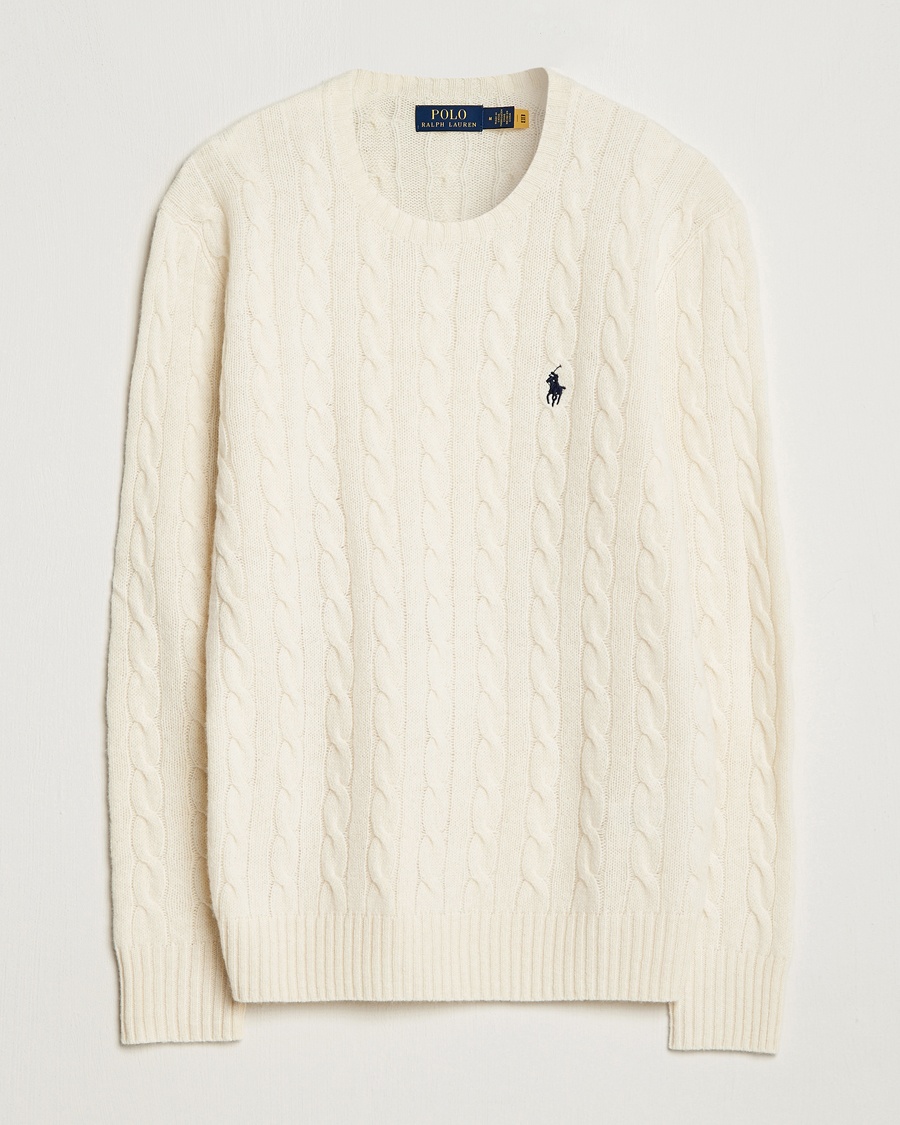 Polo Ralph Lauren Wool/Cashmere Cable Crew Neck Andover Cream – Valkoinen