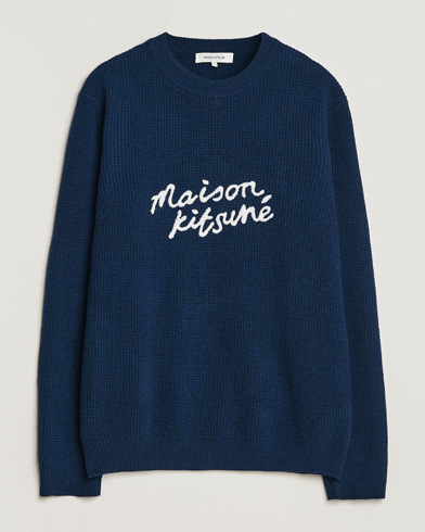 Mies | Maison Kitsuné | Maison Kitsuné | Handwriting Wool Crew Neck Sweater Ink Blue