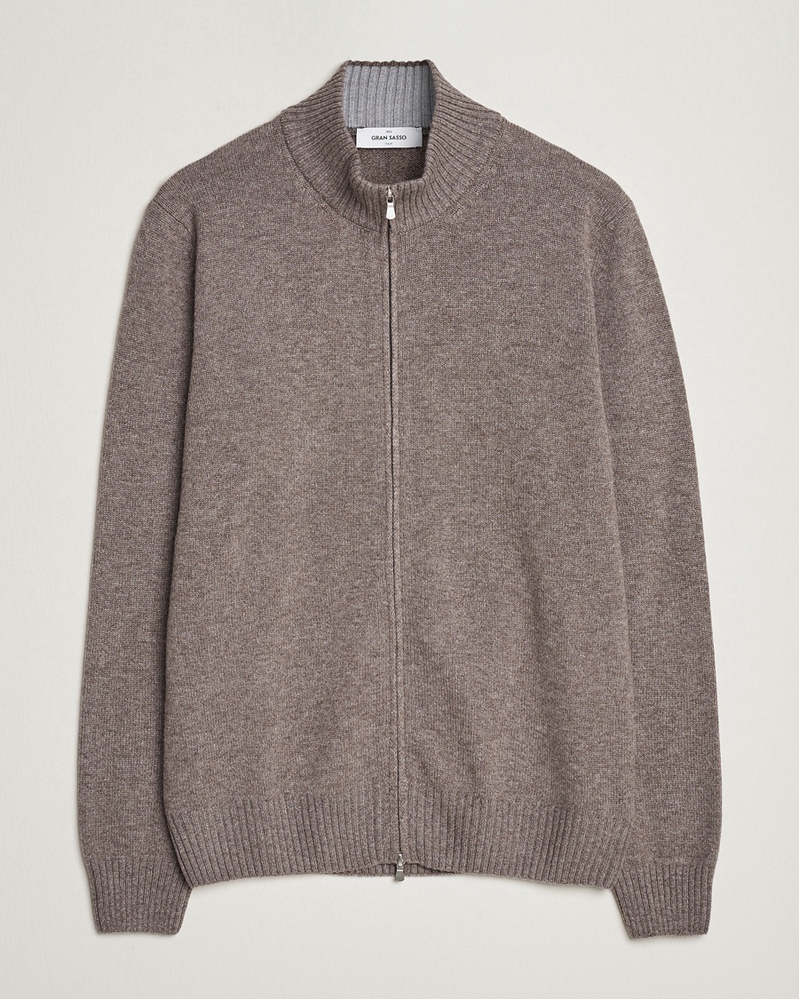 Gran Sasso Wool/Cashmere Full Zip Light Brown Melange – Ruskea