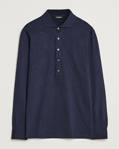Mies | Rennot paidat | Gran Sasso | Brushed Cotton Popover Shirt Navy Melange