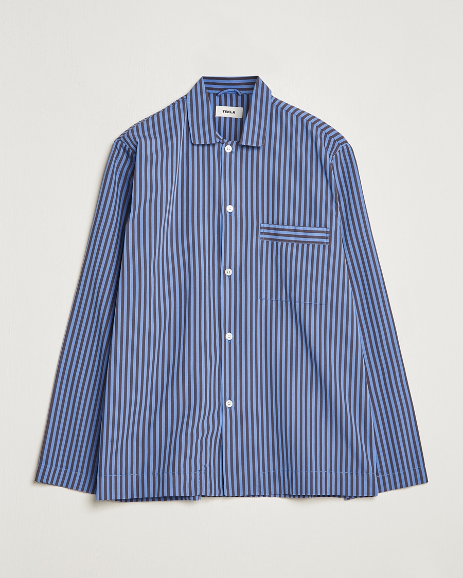 Tekla Poplin Pyjama Shirt Verneuil Stripes – Ruskea