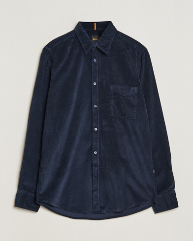 Mies | Vakosamettipaidat | BOSS ORANGE | Relegant Corduroy Shirt Dark Blue