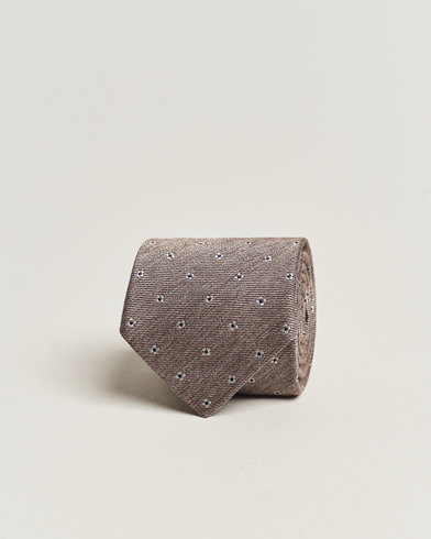Mies |  | Amanda Christensen | Silk/Wool 8cm Printed Flower Tie Beige Melange