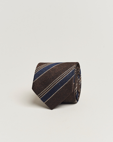 Mies |  | Amanda Christensen | Cotton/Wool/Silk 8cm Regimental Stripe Tie Brown/Navy
