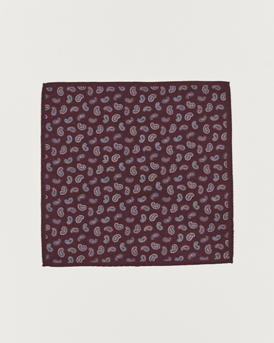 Mies |  | Amanda Christensen | Wool Flannel Printed Paisley Pocket Square Wine
