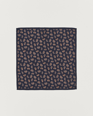 Mies |  | Amanda Christensen | Wool Flannel Printed Paisley Pocket Square Navy
