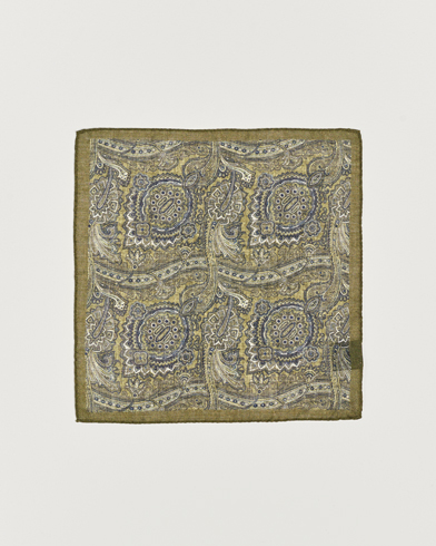 Mies |  | Amanda Christensen | Wool Printed Large Paisley Pocket Square Green Melange