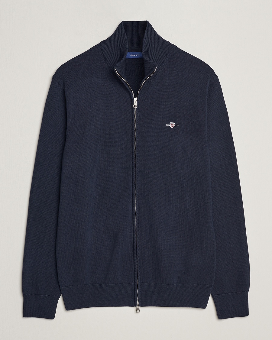 Gant Cotton Full Zip Cardigan Evening Blue – Sininen