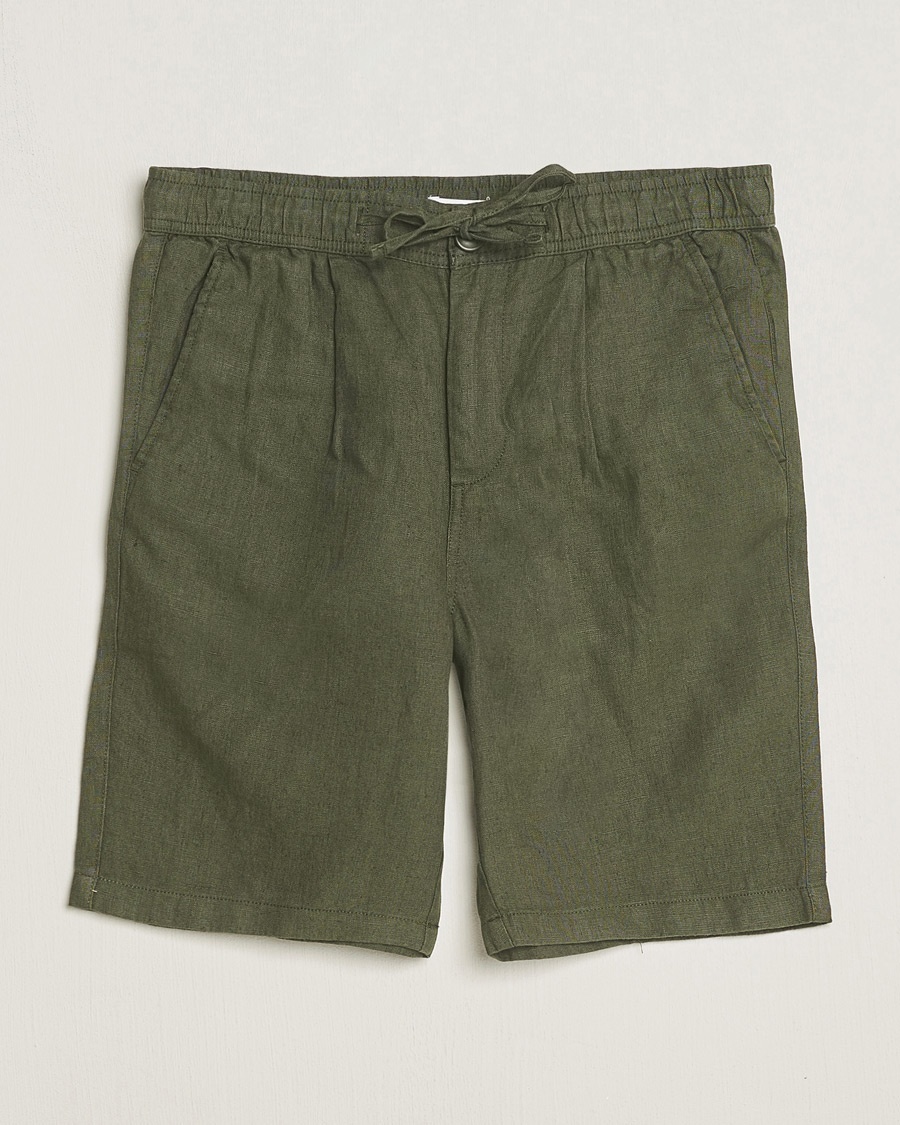 KnowledgeCotton Apparel Loose Linen Shorts Burnt Olive – Vihreä