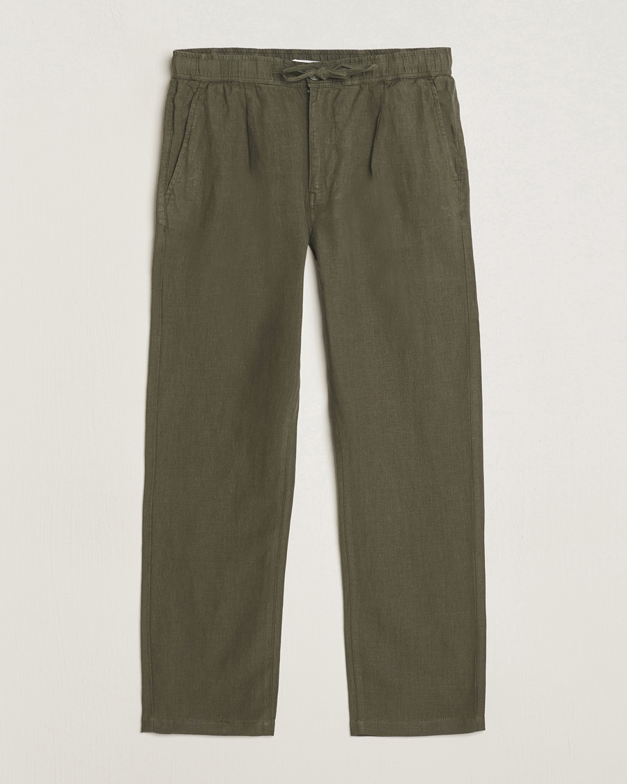 KnowledgeCotton Apparel Loose Linen Pants Burnt Olive – Vihreä