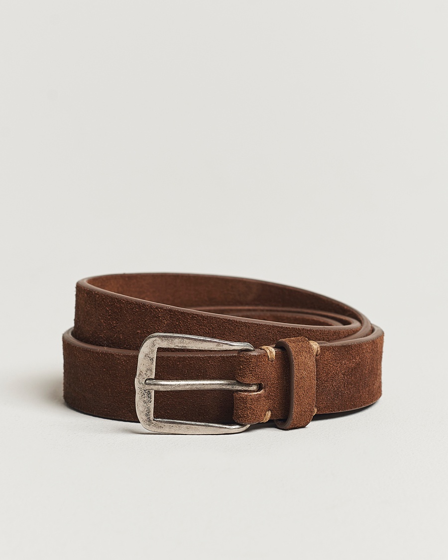 Massimo Alba Narrow Suede Belt Dark Brown – Ruskea