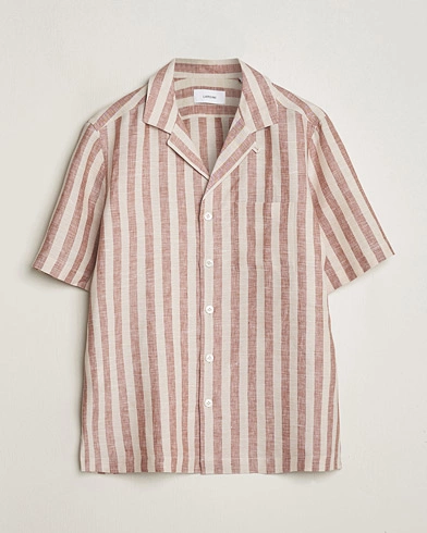 Mies |  | Lardini | Striped Short Sleeve Linen Shirt Beige/Red